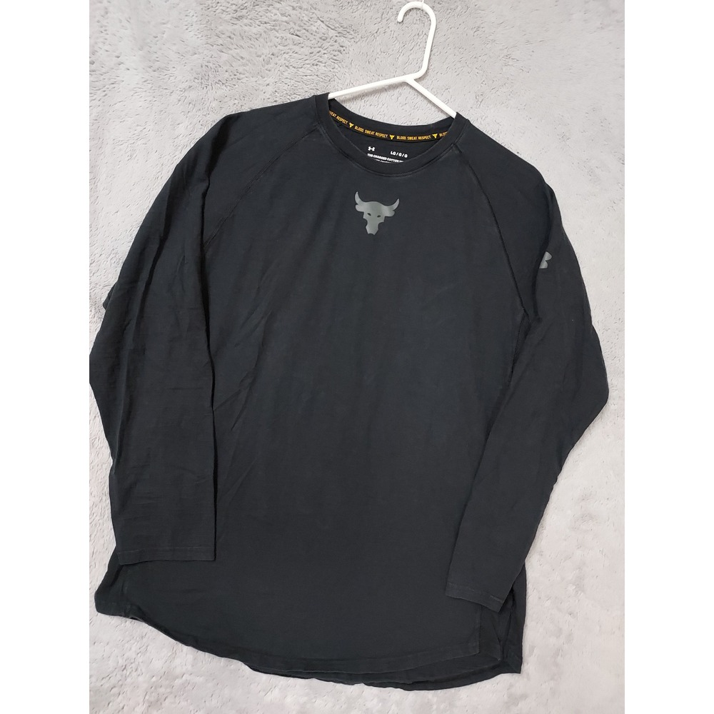 Under Armour Project Rock Shirt Mens Large Rock Bull Logo Black Charged Cotton L